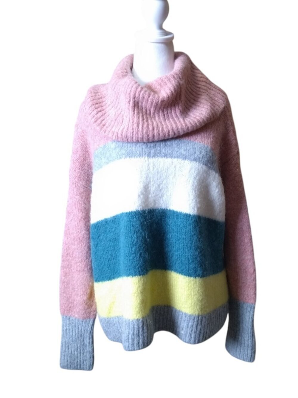 Lou & Grey Alpaca Wool Blend Striped Cowl Neck Sweater Size Large Cozy Comfy